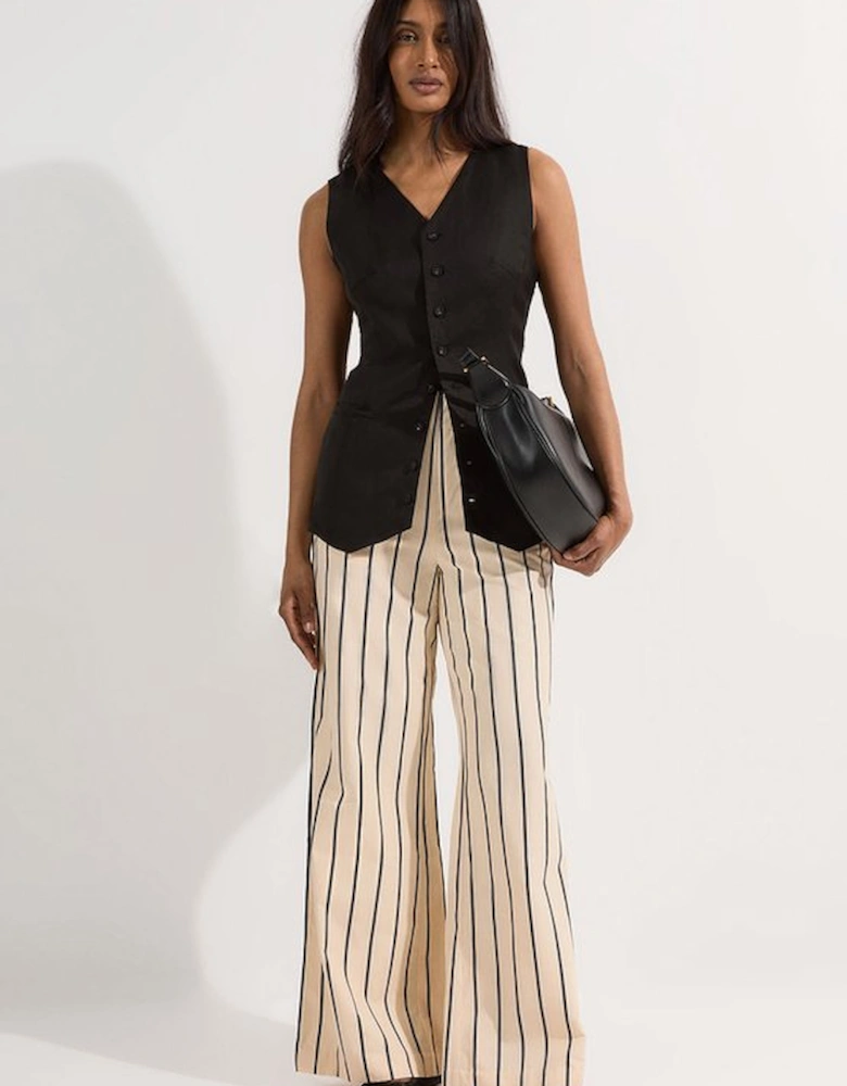 Cotton Stripe Belted Woven Trouser