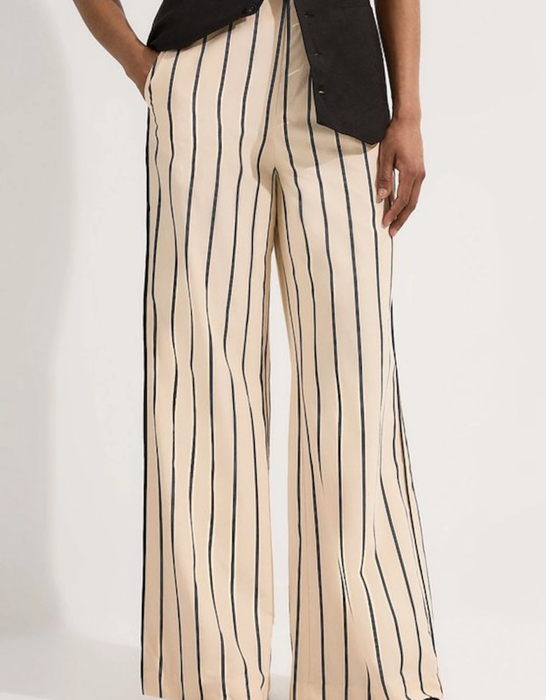 Cotton Stripe Belted Woven Trouser