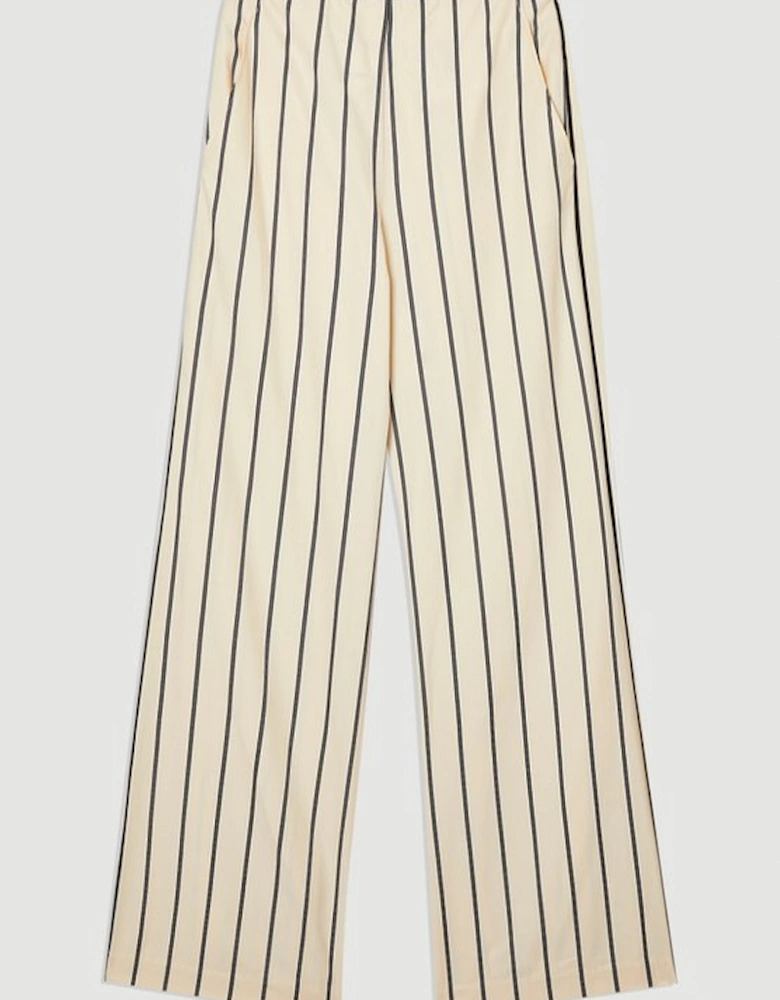 Cotton Stripe Belted Woven Trouser