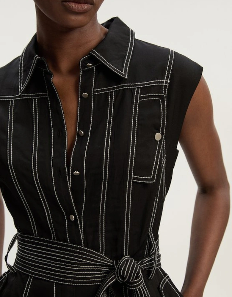 Tall Premium Linen Twill Topstitch Woven Jumpsuit