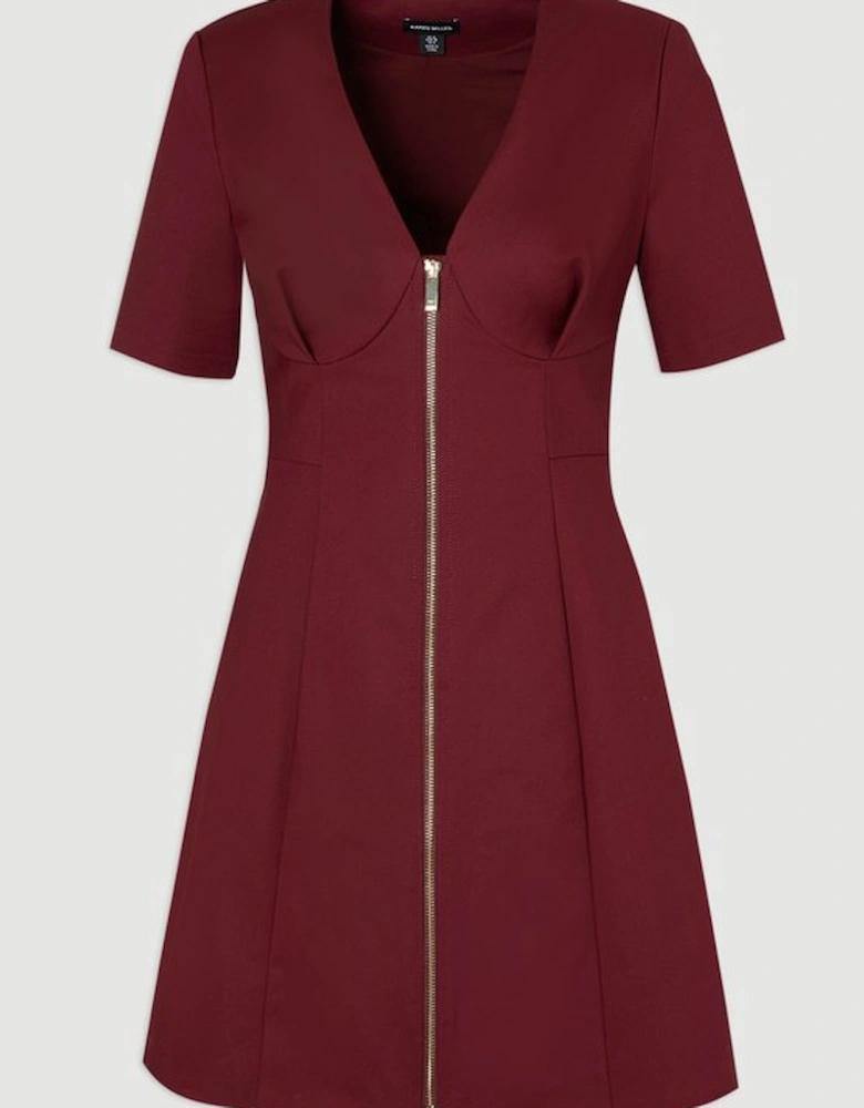 Techno Cotton Short Sleeve Zip Detail Woven Mini Dress