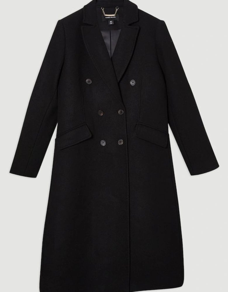 Wool Fitted Double Breasted Tailored Midi Coat