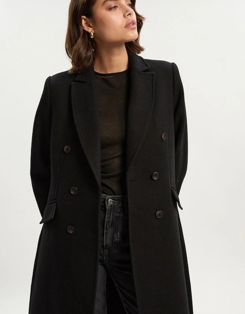Wool Fitted Double Breasted Tailored Midi Coat