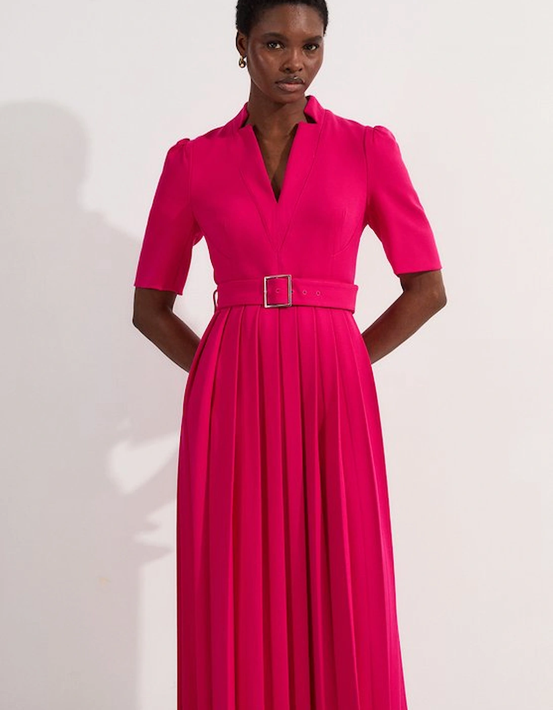Petite Tailored Structured Crepe Forever Pleat Midi Dress, 4 of 3