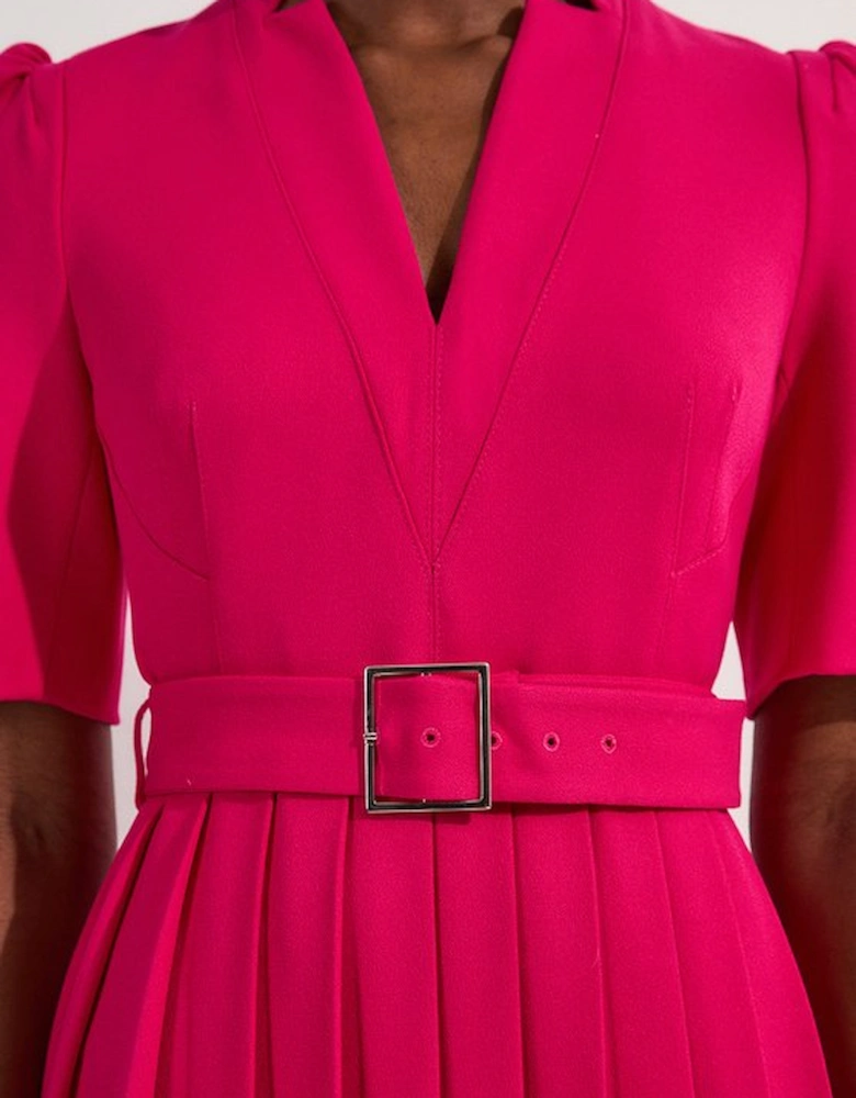 Petite Tailored Structured Crepe Forever Pleat Midi Dress