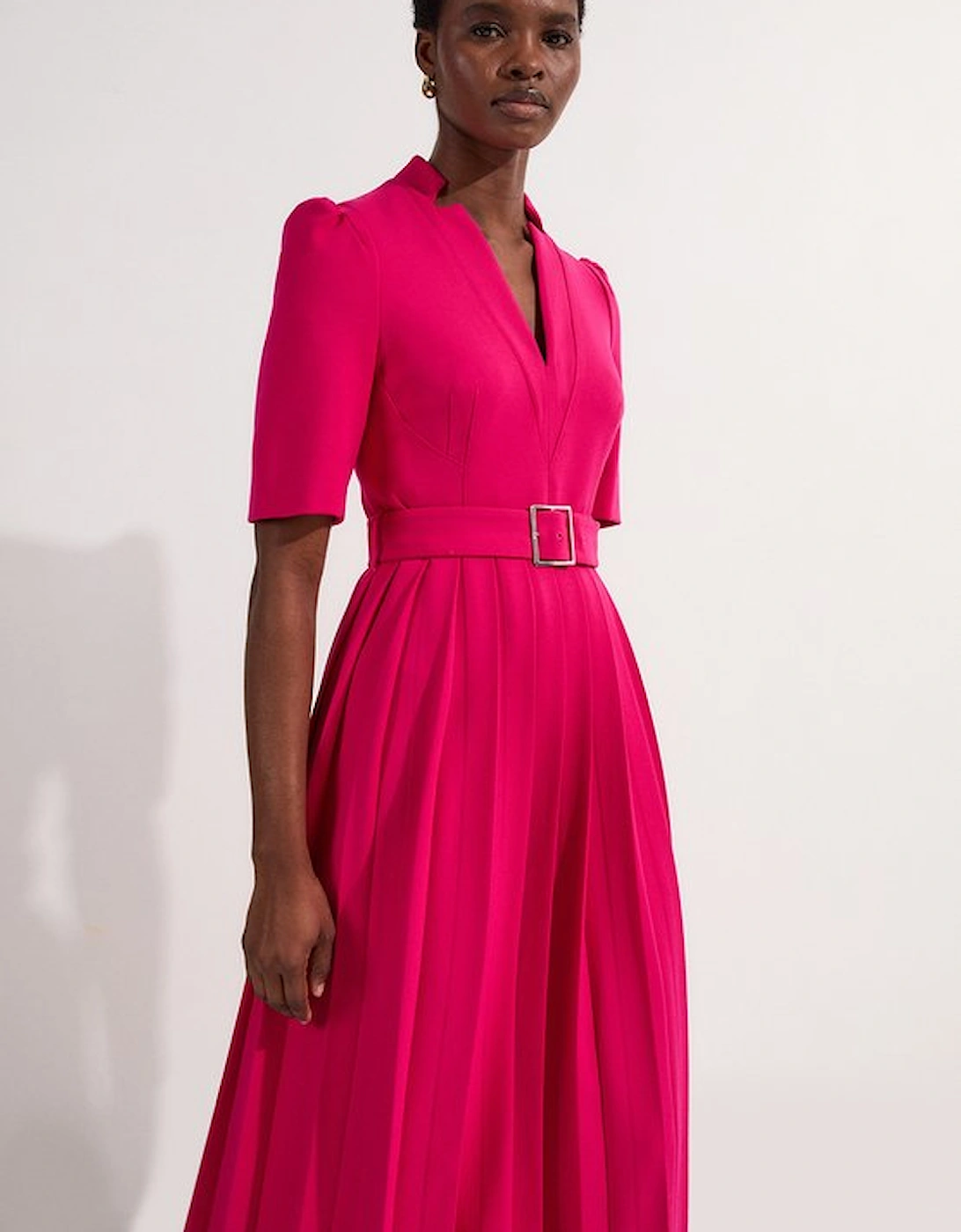 Petite Tailored Structured Crepe Forever Pleat Midi Dress