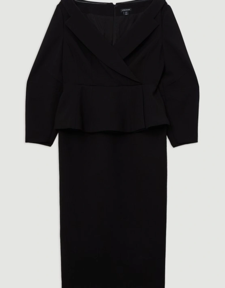 Compact Stretch Tailored Assymetric Peplum Pencil Midiaxi Dress