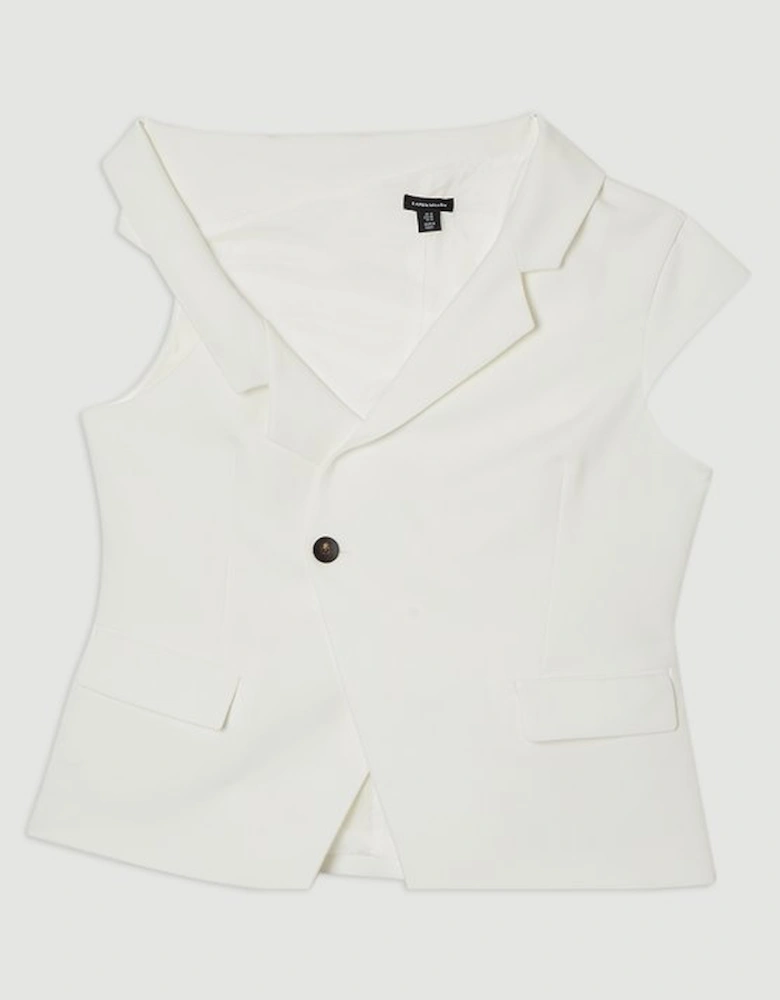 Plus Size Clean Tailored Asymmetric Collar Belted Tailored Top