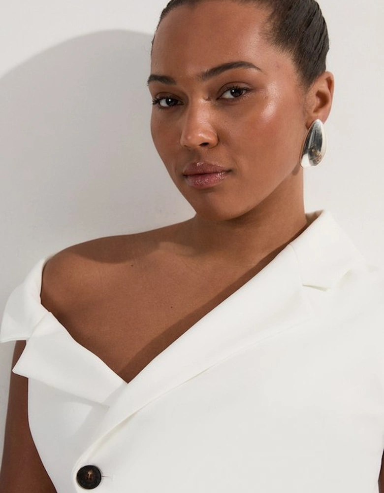 Plus Size Clean Tailored Asymmetric Collar Belted Tailored Top
