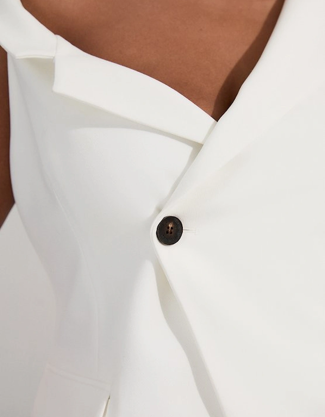 Plus Size Clean Tailored Asymmetric Collar Belted Tailored Top