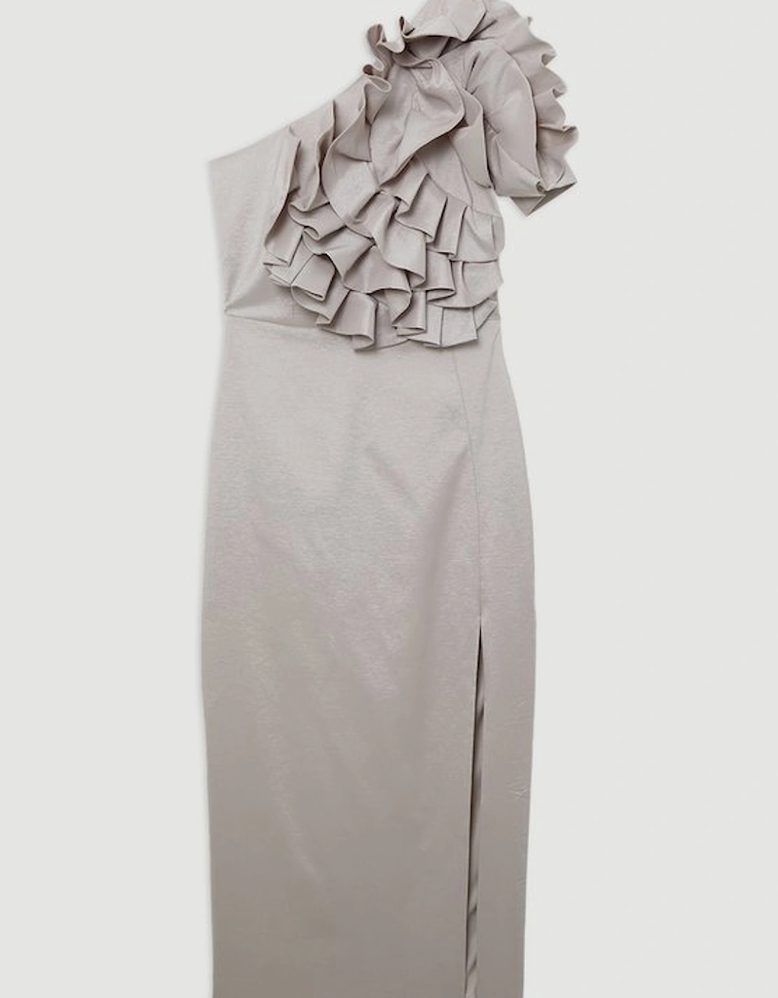 Metallic Taffeta Rosette Midi Off The Shoulder Dress