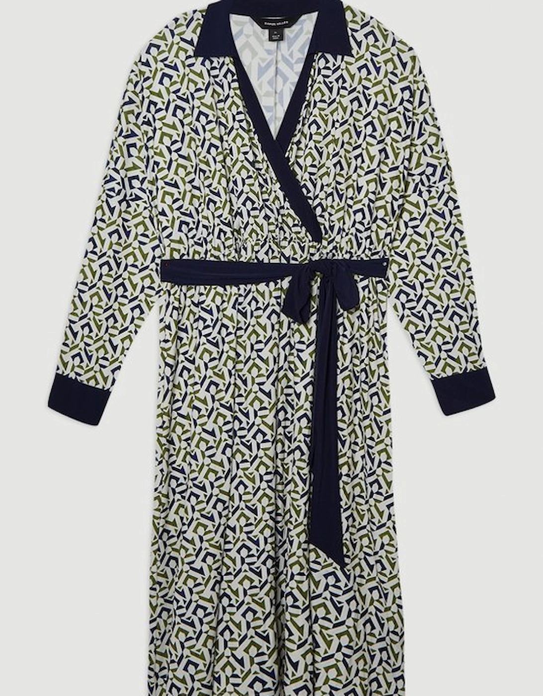 Geo Print Crepe Tie Waist Maxi Dress