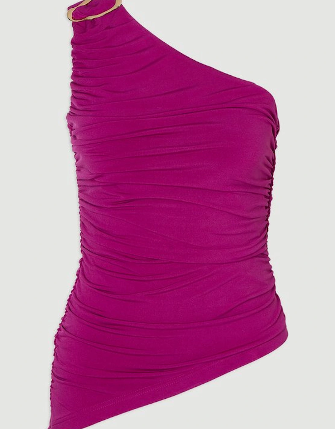 One Shoulder Drapey Crepe Trim Detail Ruched Top