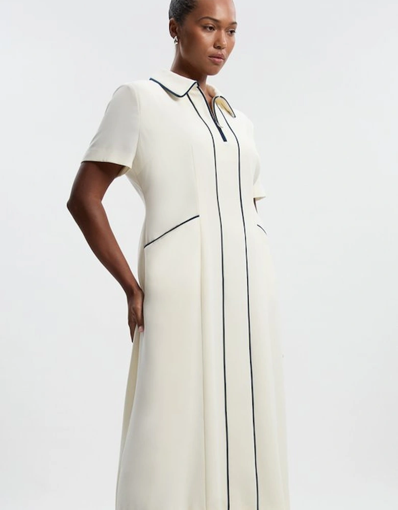 Plus Size Tailored Crepe Tipped Tailored Midi Shirt Dress