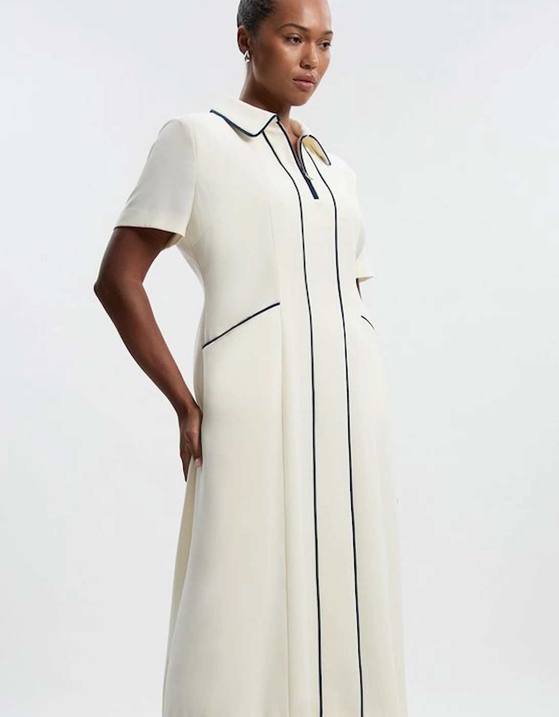 Plus Size Tailored Crepe Tipped Tailored Midi Shirt Dress, 5 of 4