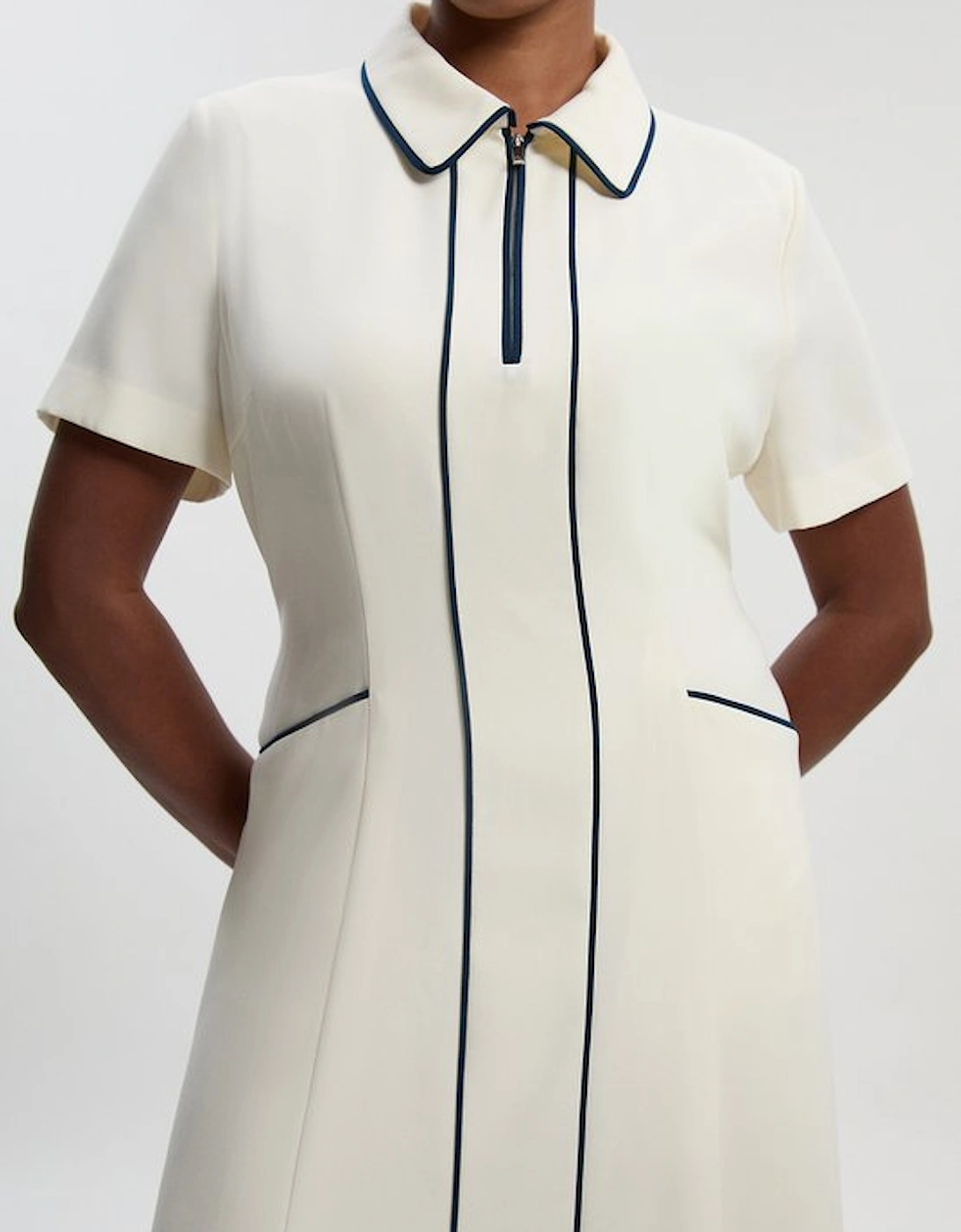 Plus Size Tailored Crepe Tipped Tailored Midi Shirt Dress