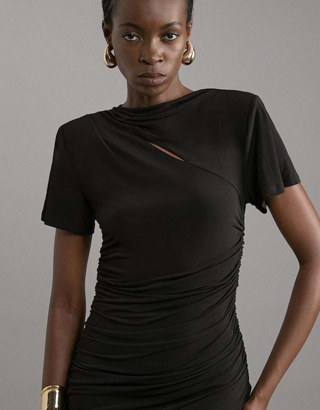 Jersey Crepe Drape Detail Mini Dress