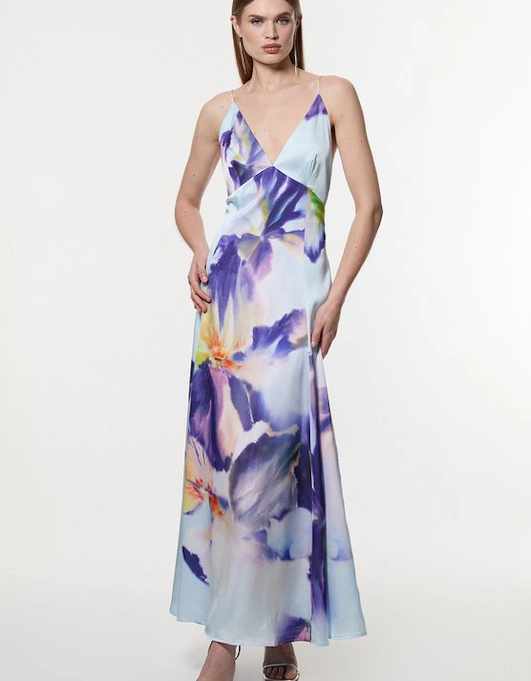 Hammered Satin Deep V Strappy Woven Maxi Dress, 5 of 4