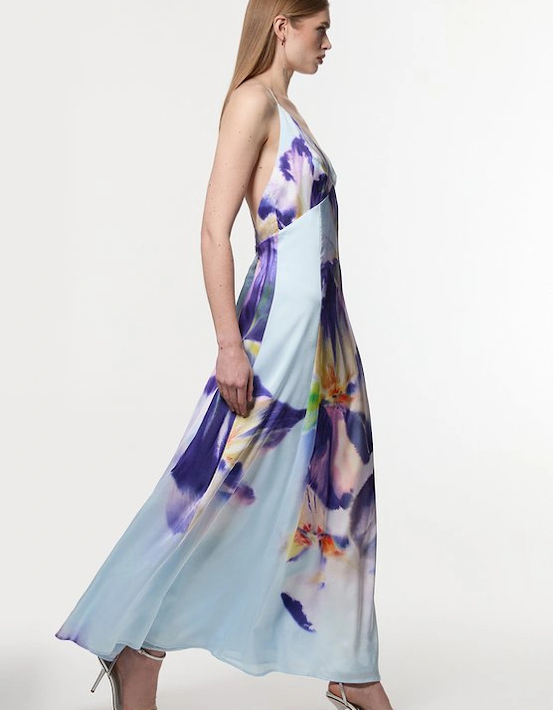 Hammered Satin Deep V Strappy Woven Maxi Dress