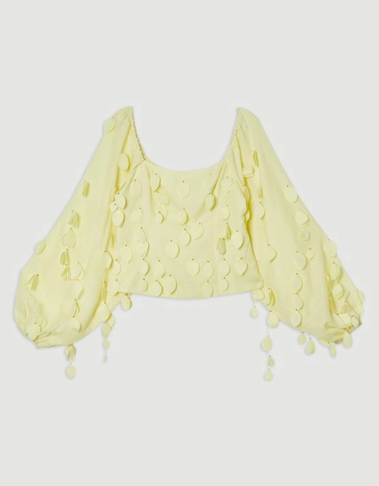 Applique Balloon Sleeve Woven Top
