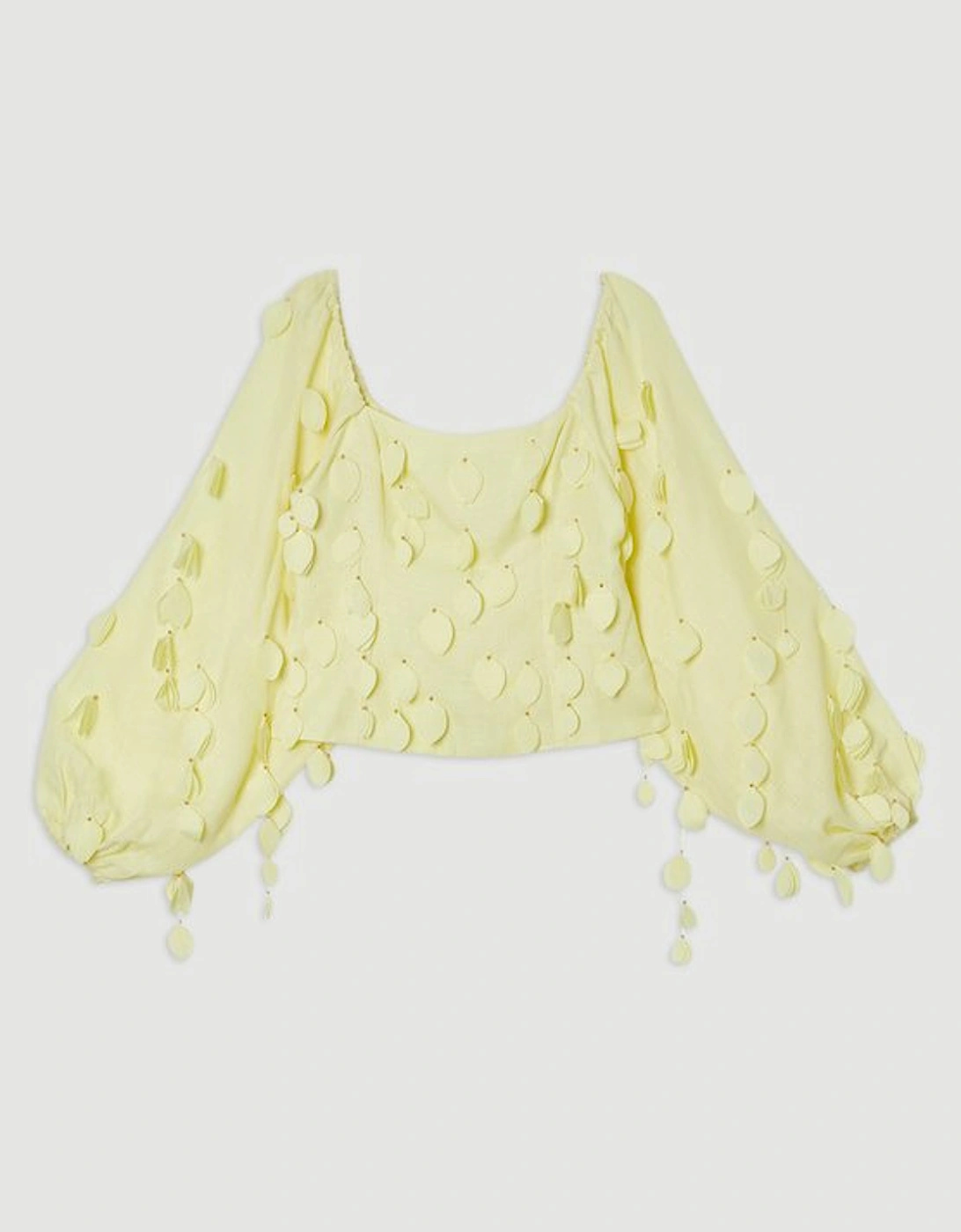 Applique Balloon Sleeve Woven Top