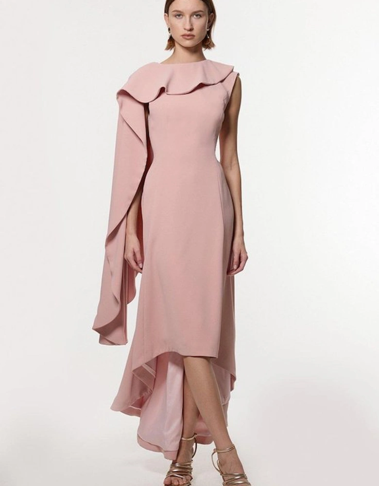 Petite Soft Tailored Colour Block Cape Detail Full Skirted Maxi Dress