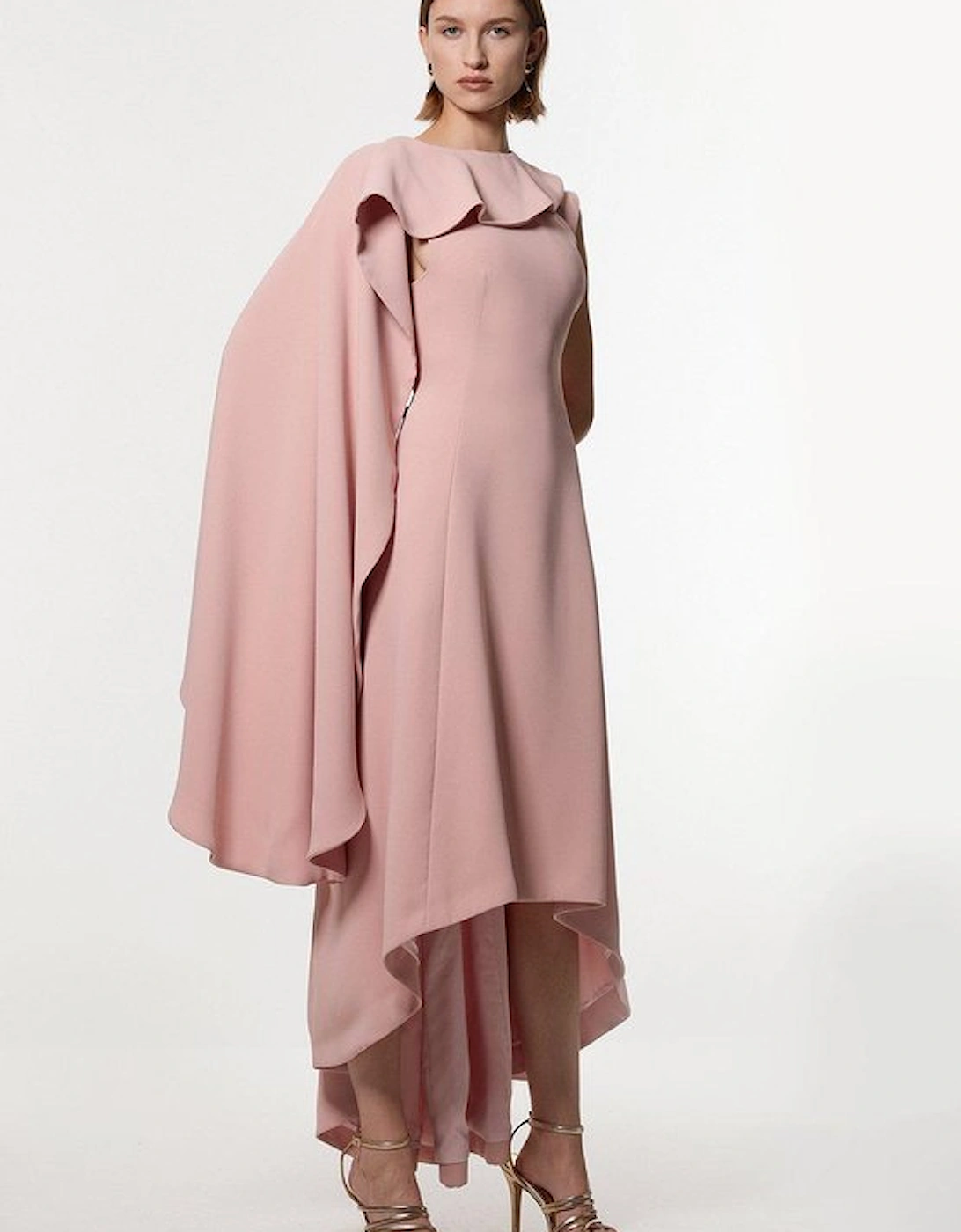 Petite Soft Tailored Colour Block Cape Detail Full Skirted Maxi Dress, 5 of 4