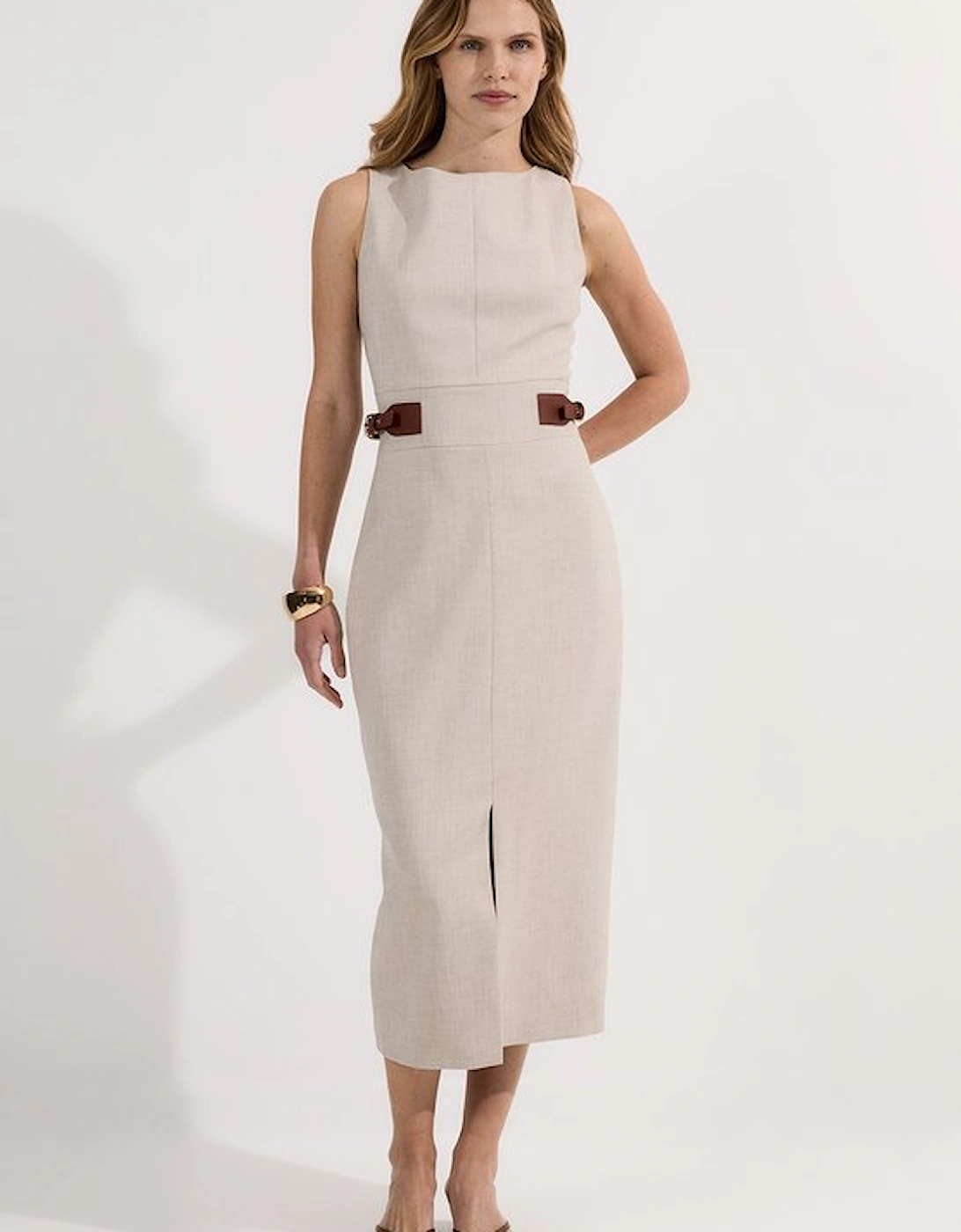 Tailored Marl Contrast Tipped Pencil Midi Dress