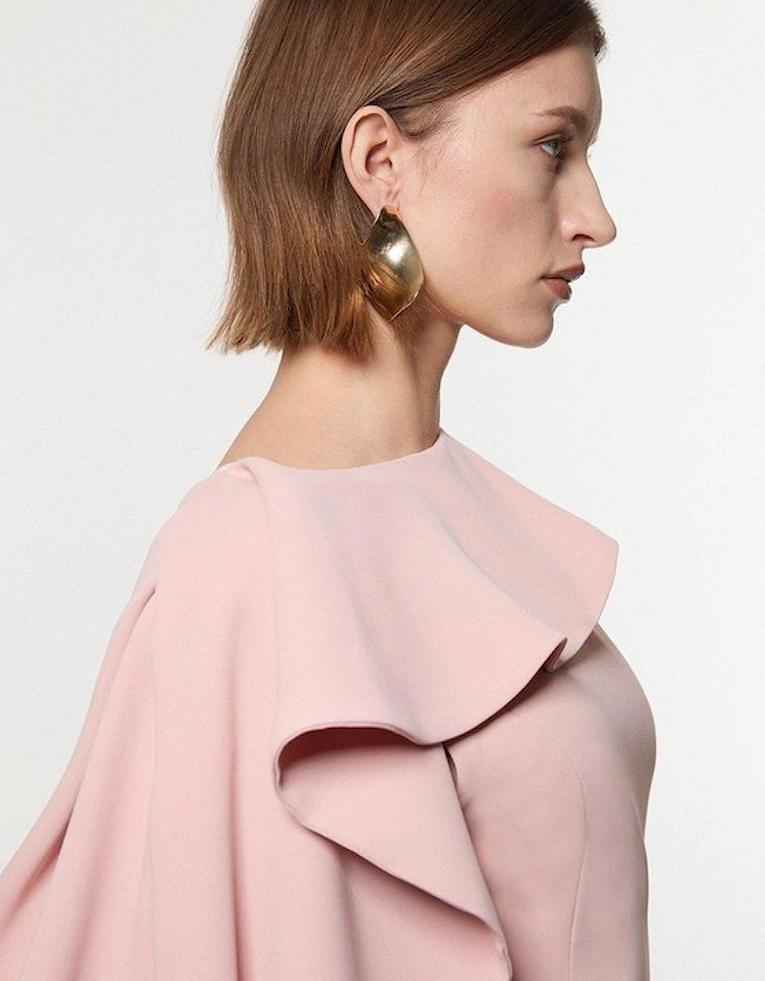 Petite Soft Tailored Colour Block Cape Detail Full Skirted Maxi Dress