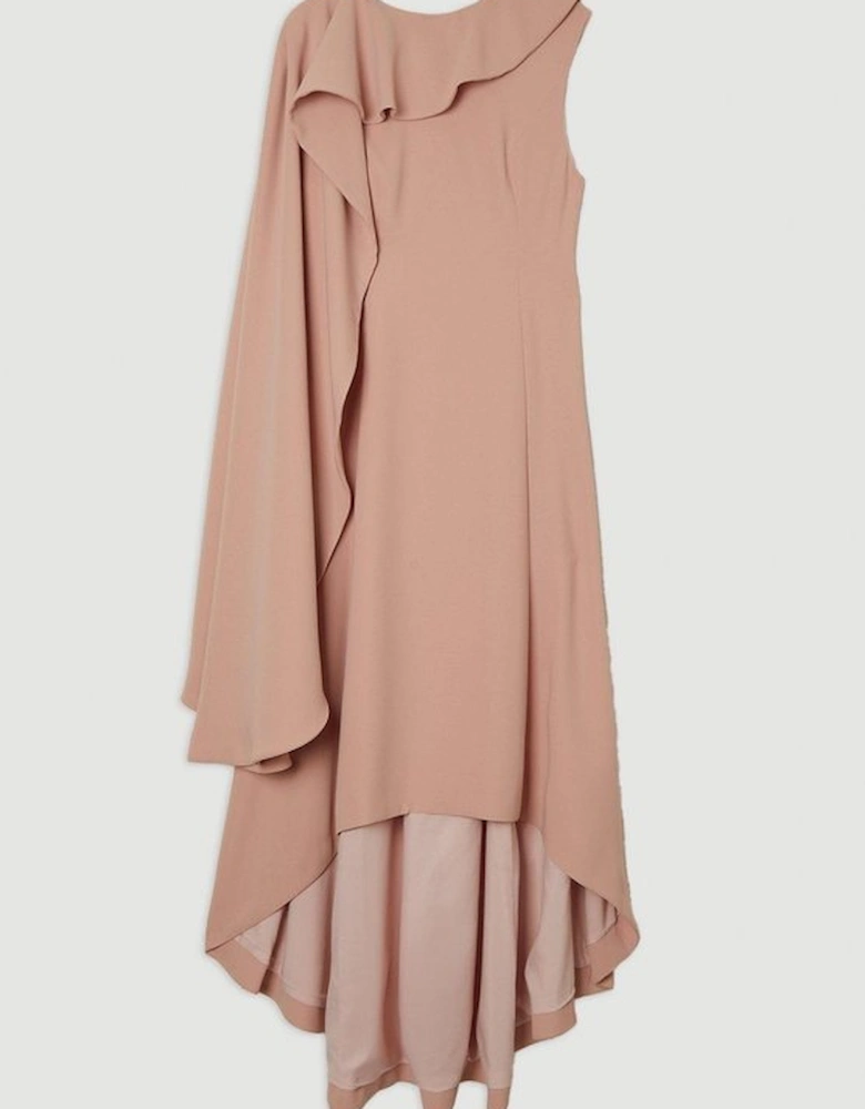 Petite Soft Tailored Colour Block Cape Detail Full Skirted Maxi Dress