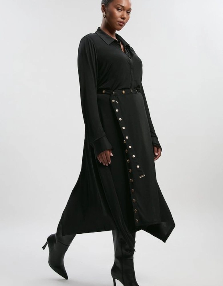 Plus Size Drapey Crepe Slim Collared Shirt
