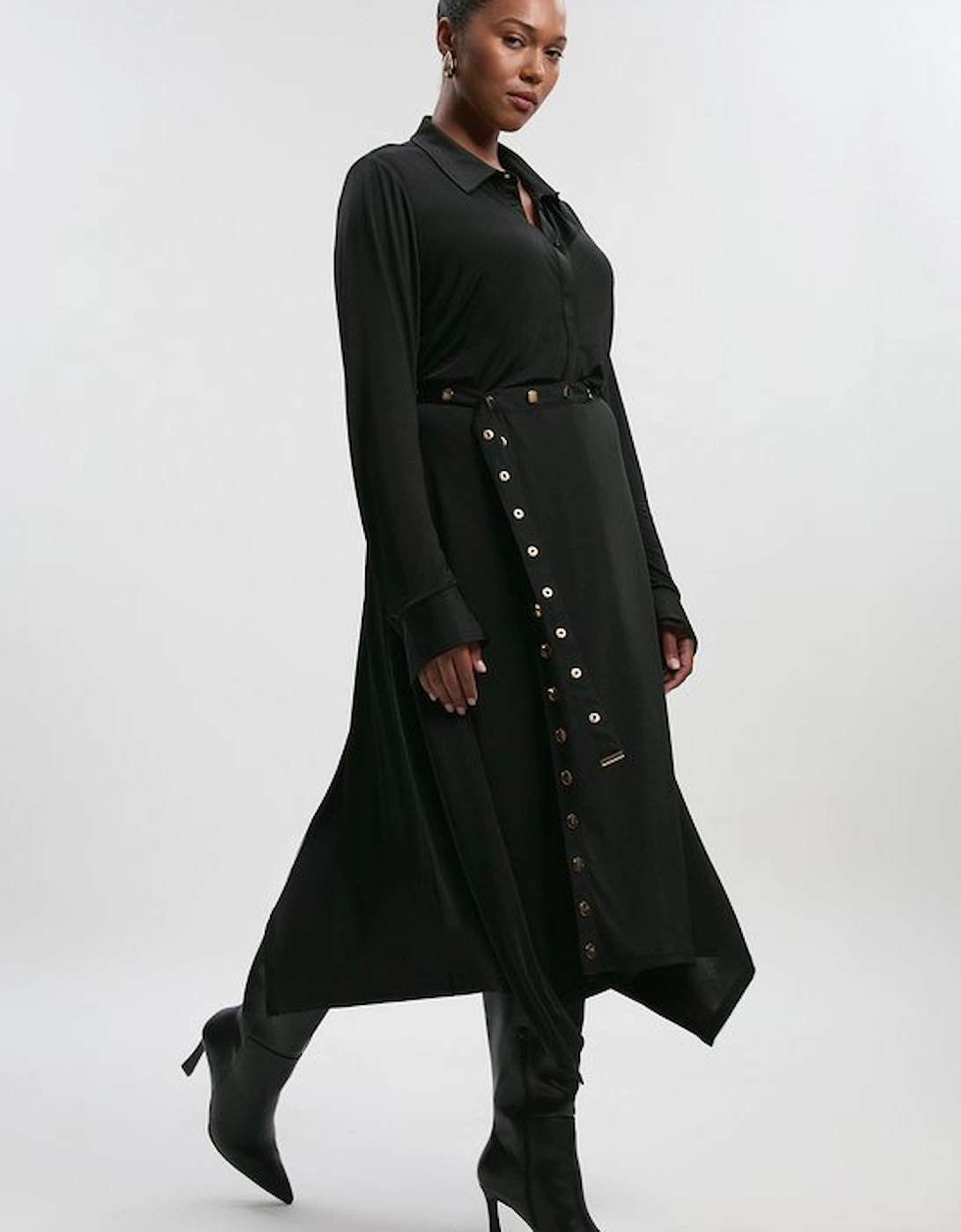Plus Size Drapey Crepe Slim Collared Shirt