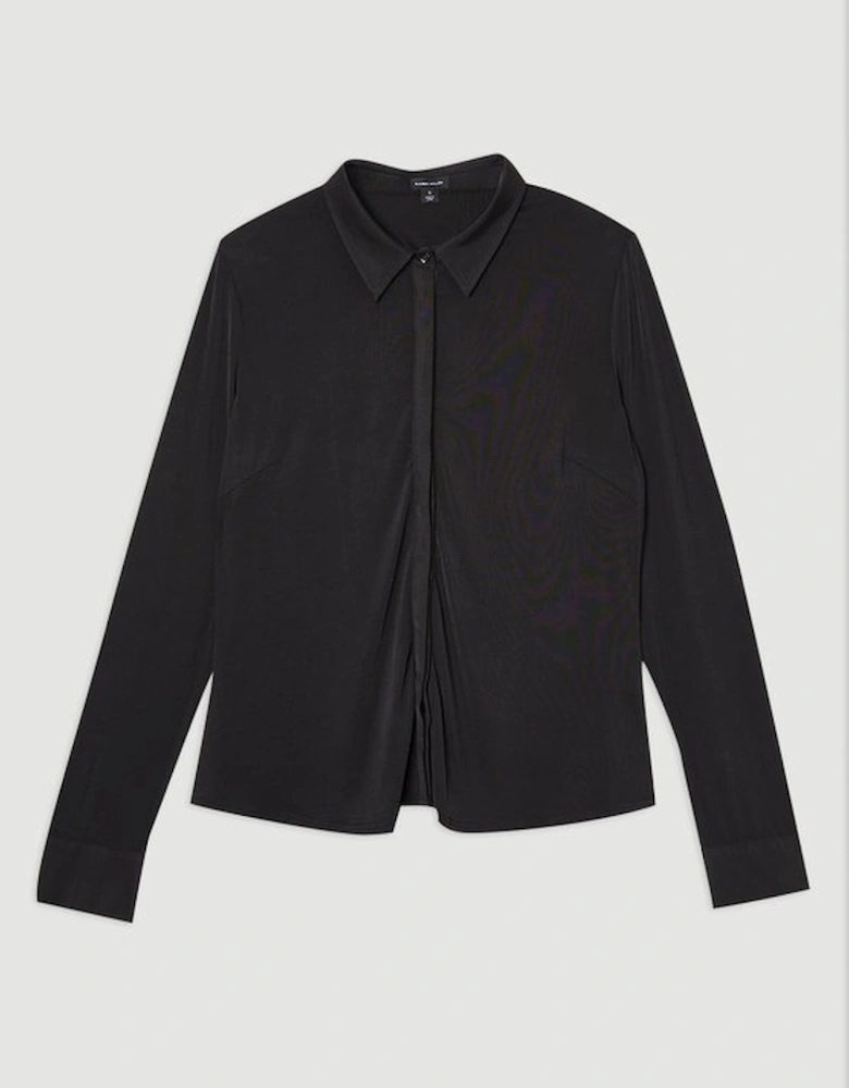 Plus Size Drapey Crepe Slim Collared Shirt
