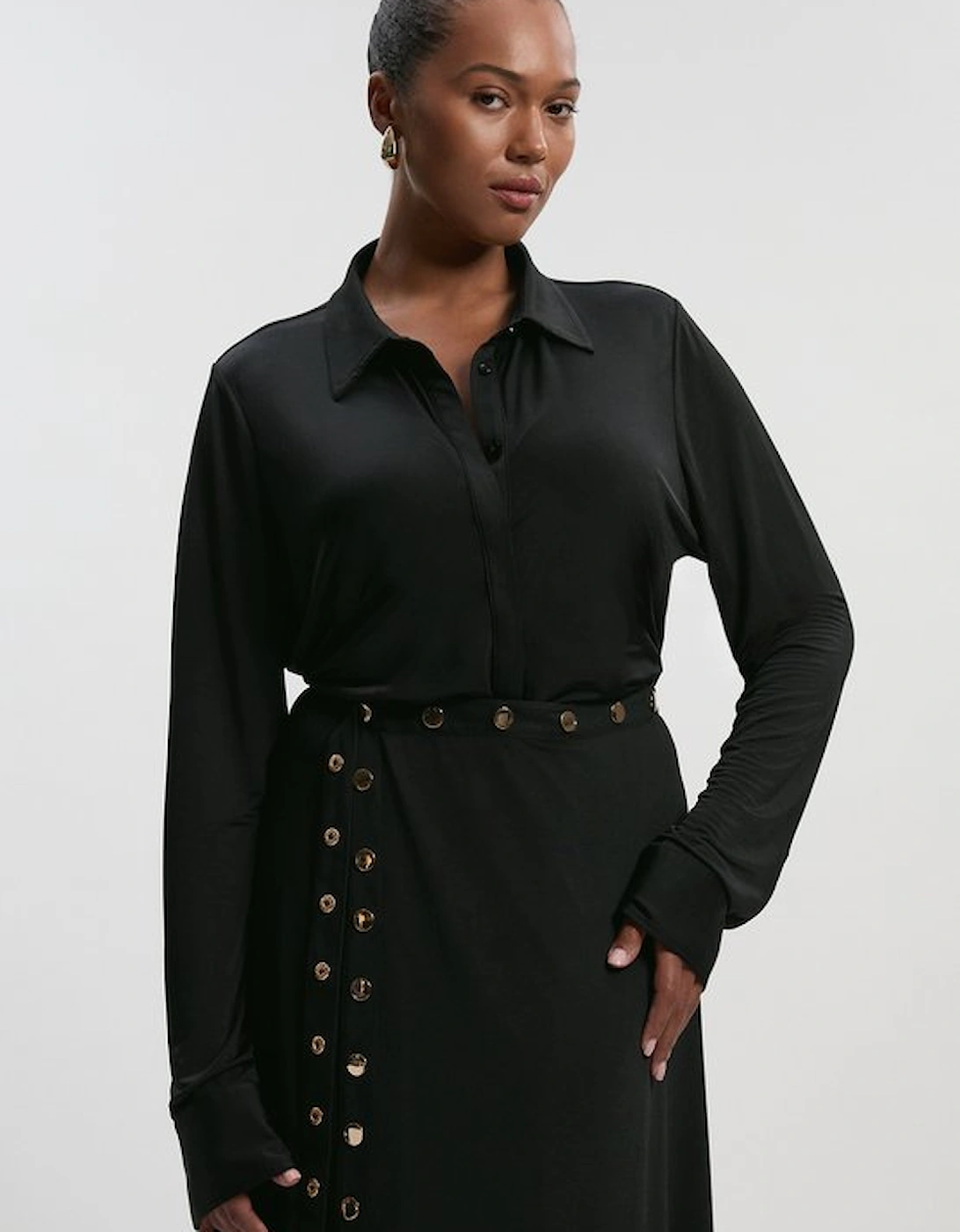 Plus Size Drapey Crepe Slim Collared Shirt, 5 of 4