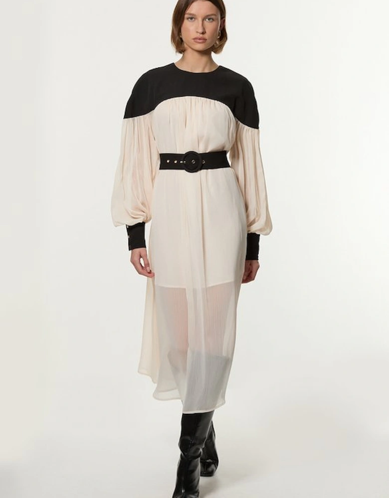 Twill Balloon Sleeve Woven Midi Dress