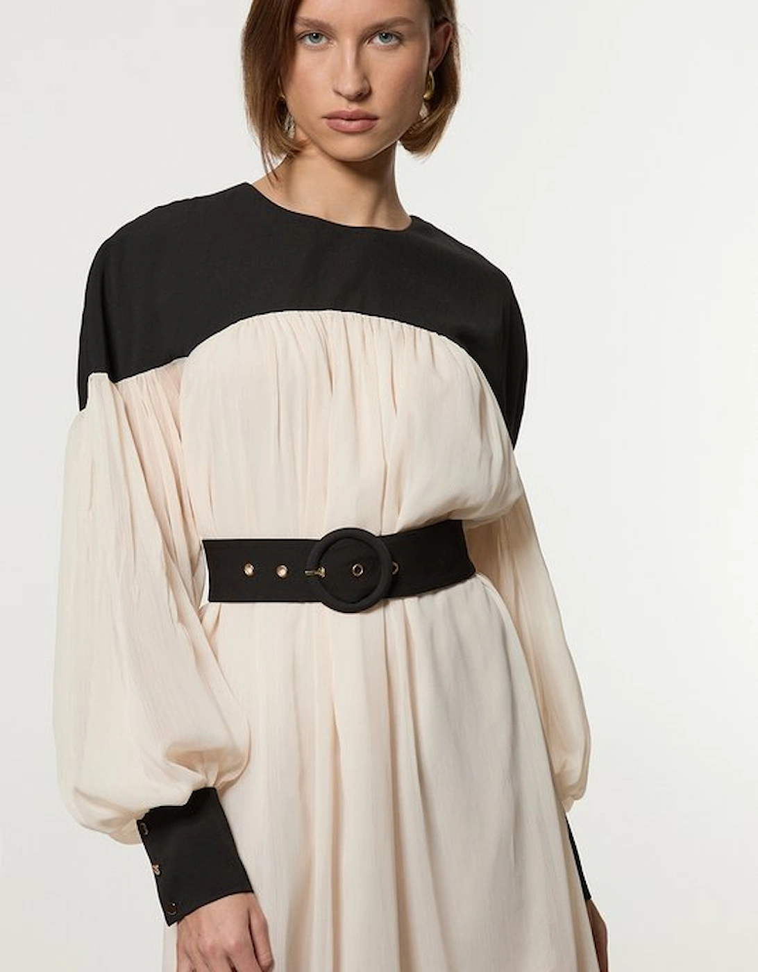 Twill Balloon Sleeve Woven Midi Dress