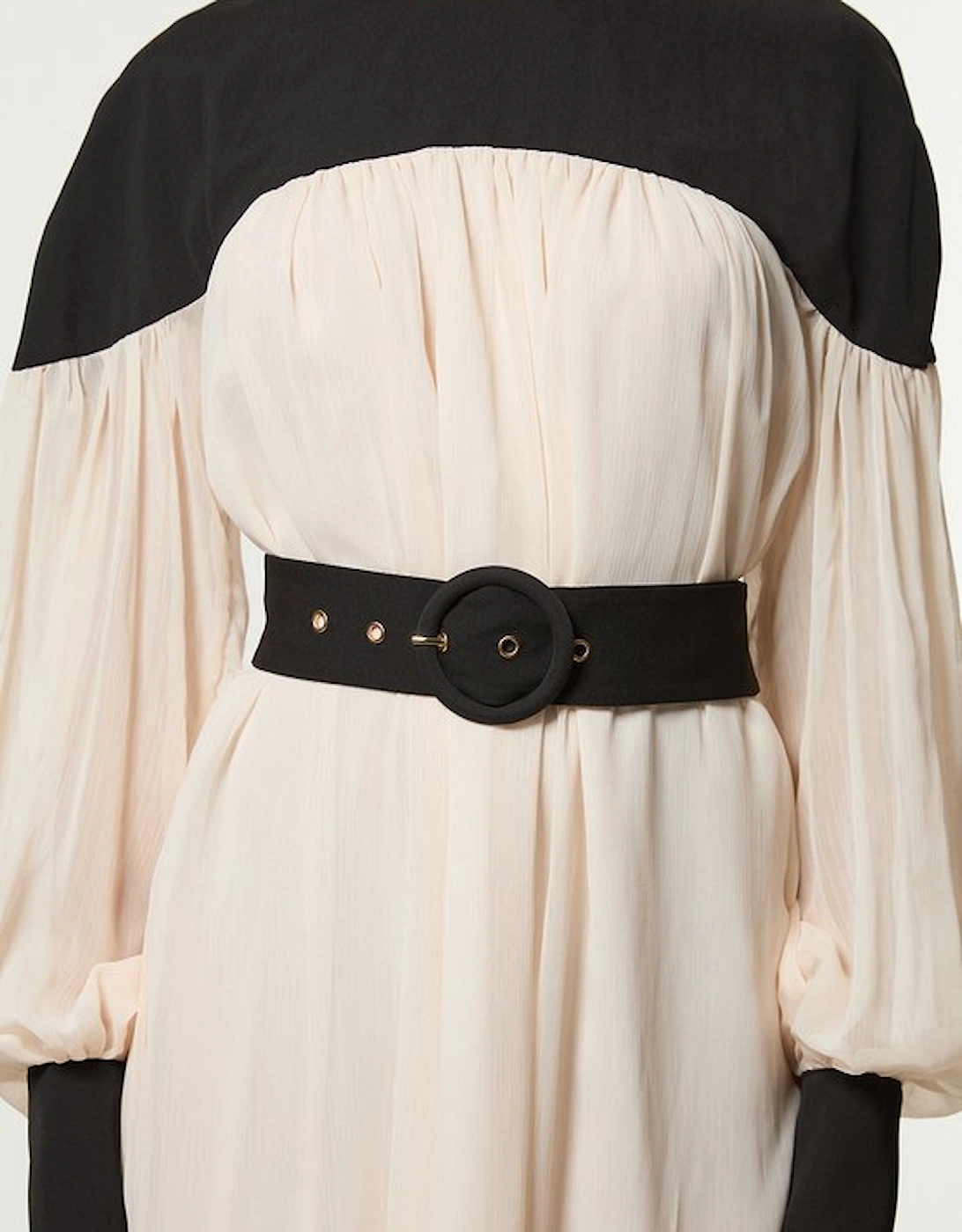 Twill Balloon Sleeve Woven Midi Dress