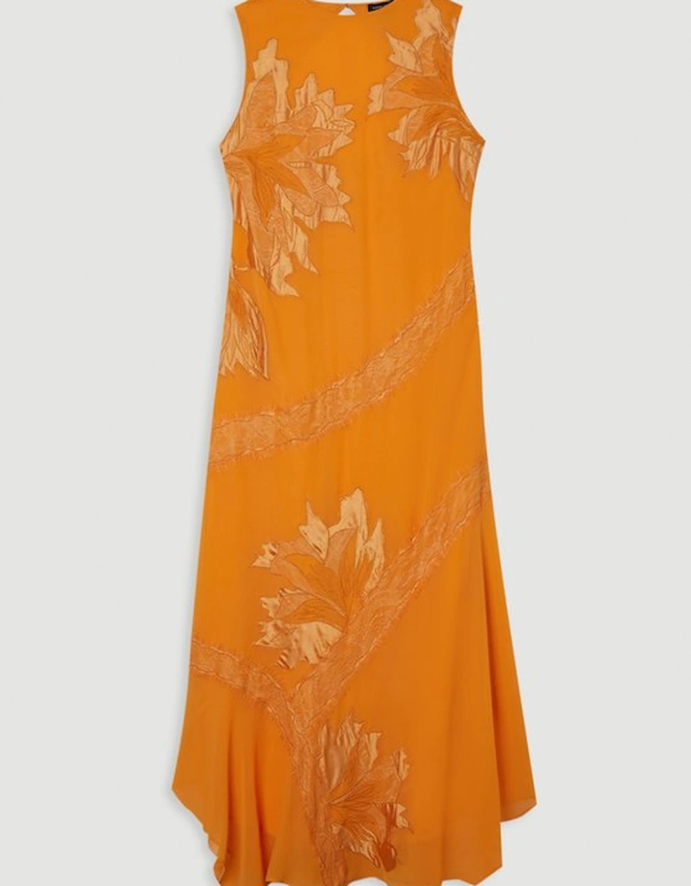 Applique And Lace Georgette Sleeveless Woven Maxi Dress