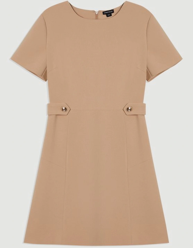 Compact Stretch Essential Waist Tab Detail Tailored Mini Dress