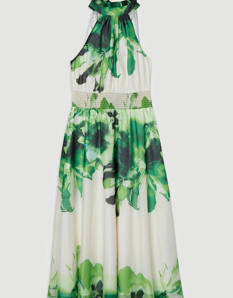 Floral Organdie Woven Belted Halterneck Maxi Dress