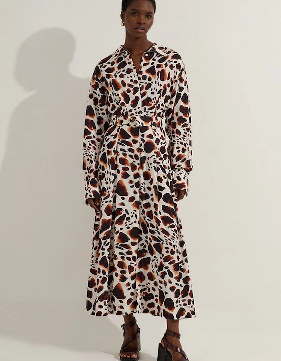 Premium Viscose Linen Woven Shirt Dress With Gold Buckle Belt, 5 of 4