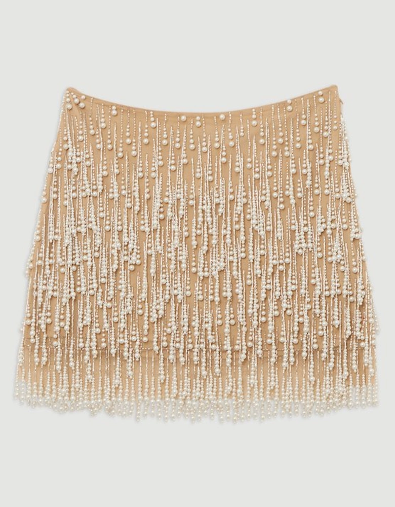 Tall Pearl Tassel Embellished Woven Mini Skirt