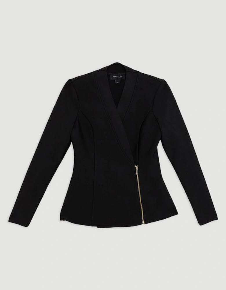 Plus Size Figure Form Bandage Knit Side Zip Longline Jacket