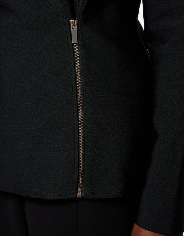 Plus Size Figure Form Bandage Knit Side Zip Longline Jacket