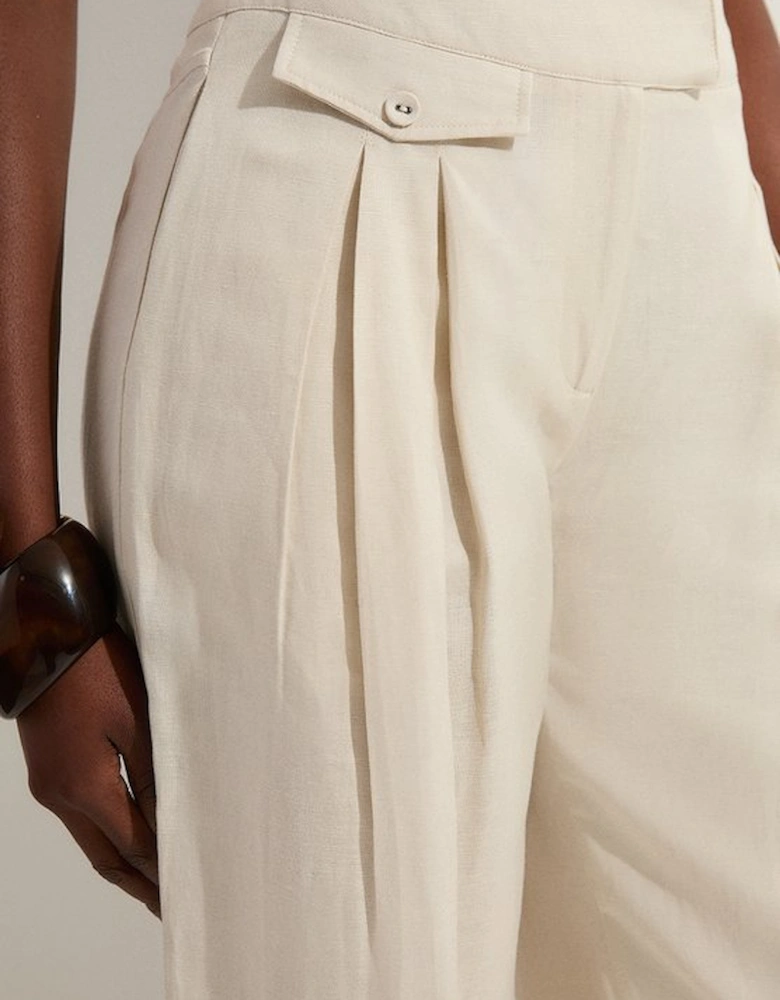 Tall Viscose Linen Pleat And Pocket Detail Woven Straight Leg Trouser