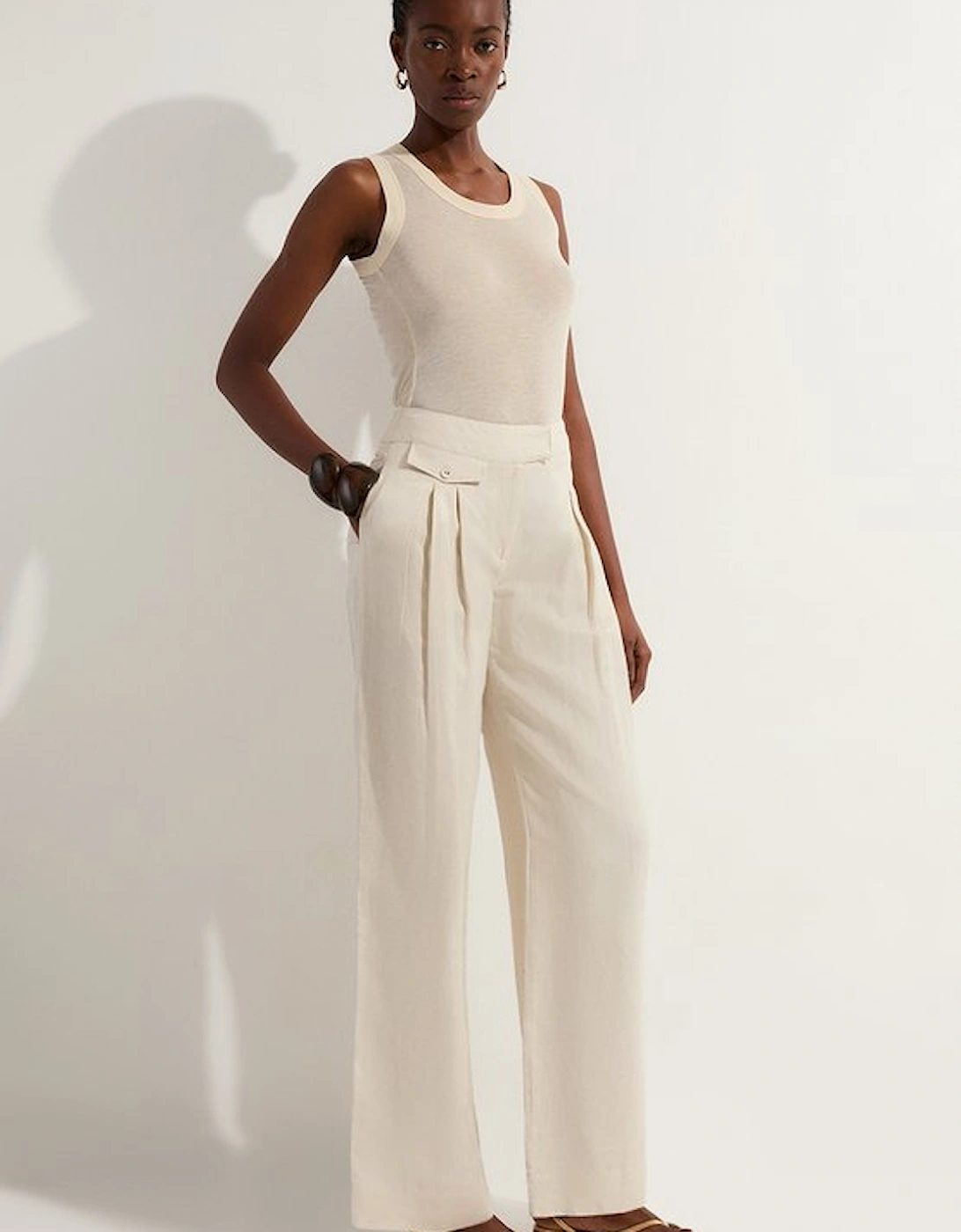 Tall Viscose Linen Pleat And Pocket Detail Woven Straight Leg Trouser, 4 of 3