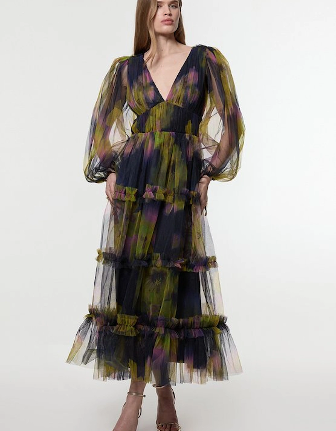 Floral Tulle Plunge Woven Maxi Dress, 5 of 4