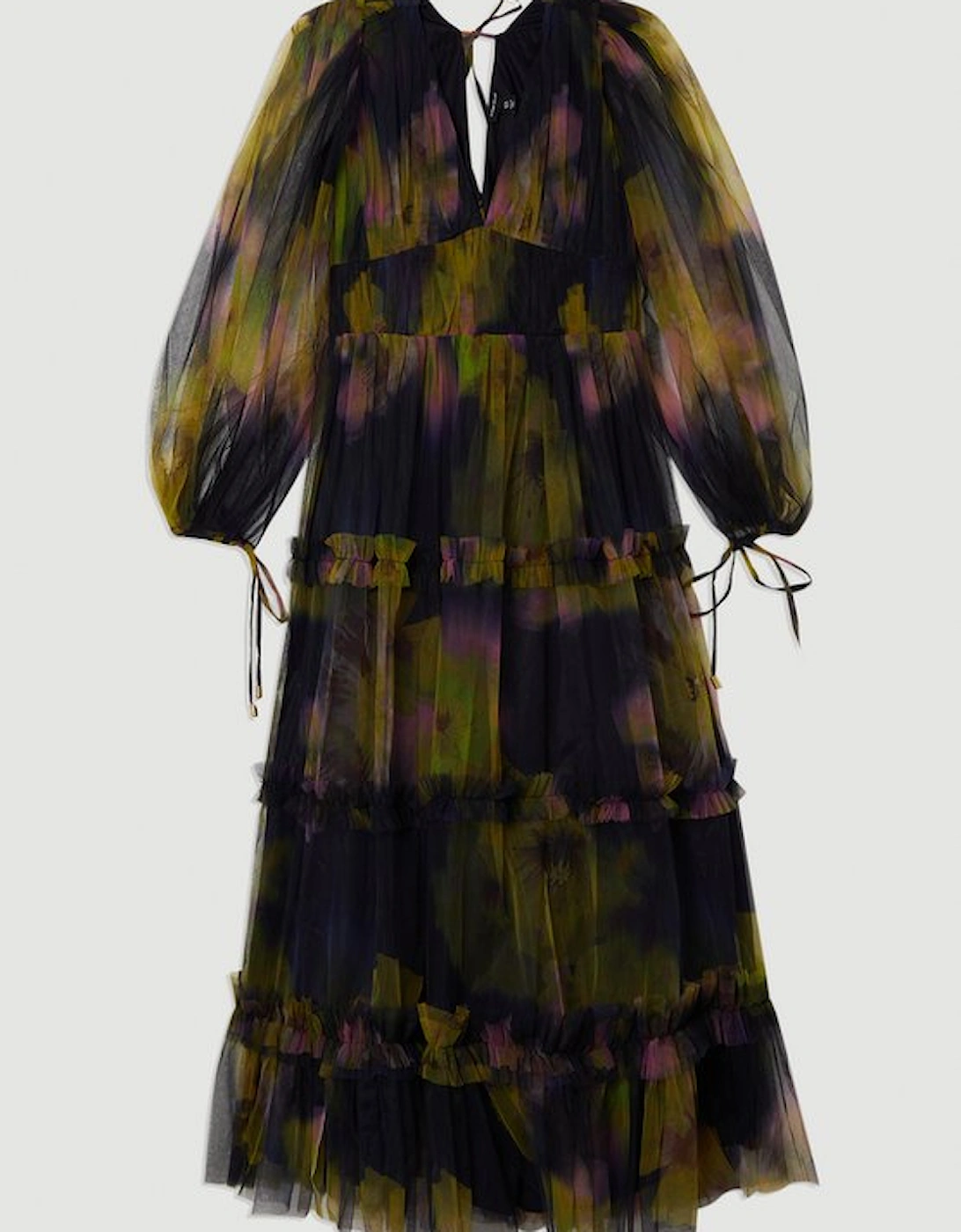 Floral Tulle Plunge Woven Maxi Dress