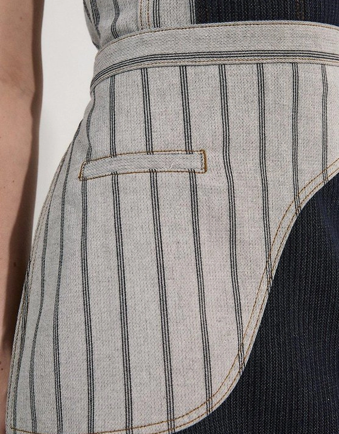 Stripe Denim Belt Detail Bandeau Midi Dress