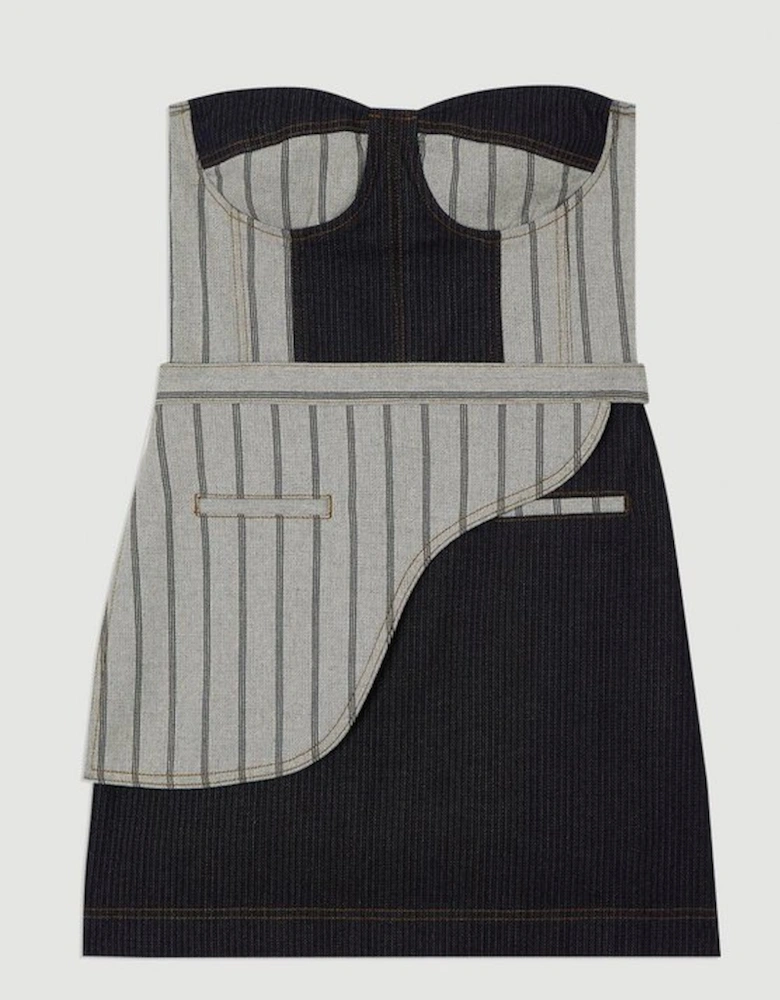 Stripe Denim Belt Detail Bandeau Midi Dress
